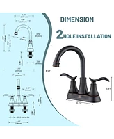 4 Inch 2-Handle Centerset Bathroom Sink Faucet with Drain Assembly and Supply Hose cUPC Lavatory Faucet Mixer Double Handle Tap Deck Mounted Oil Rubbe