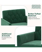 Modern Velvet Accent Chair with Button Tufted Back Golden Metal Legs & Foot Pads