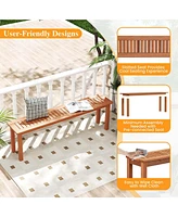 59" Long Patio Dining Bench with Teak Oil Finish & Slat Seat Accent Entryway Bench