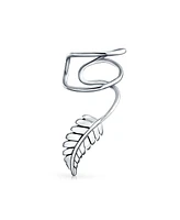 Bling Jewelry Nature Leaf Feather Ear Cuff Cartilage Clip Wrap Earrings Sterling Silver Non-Pierced