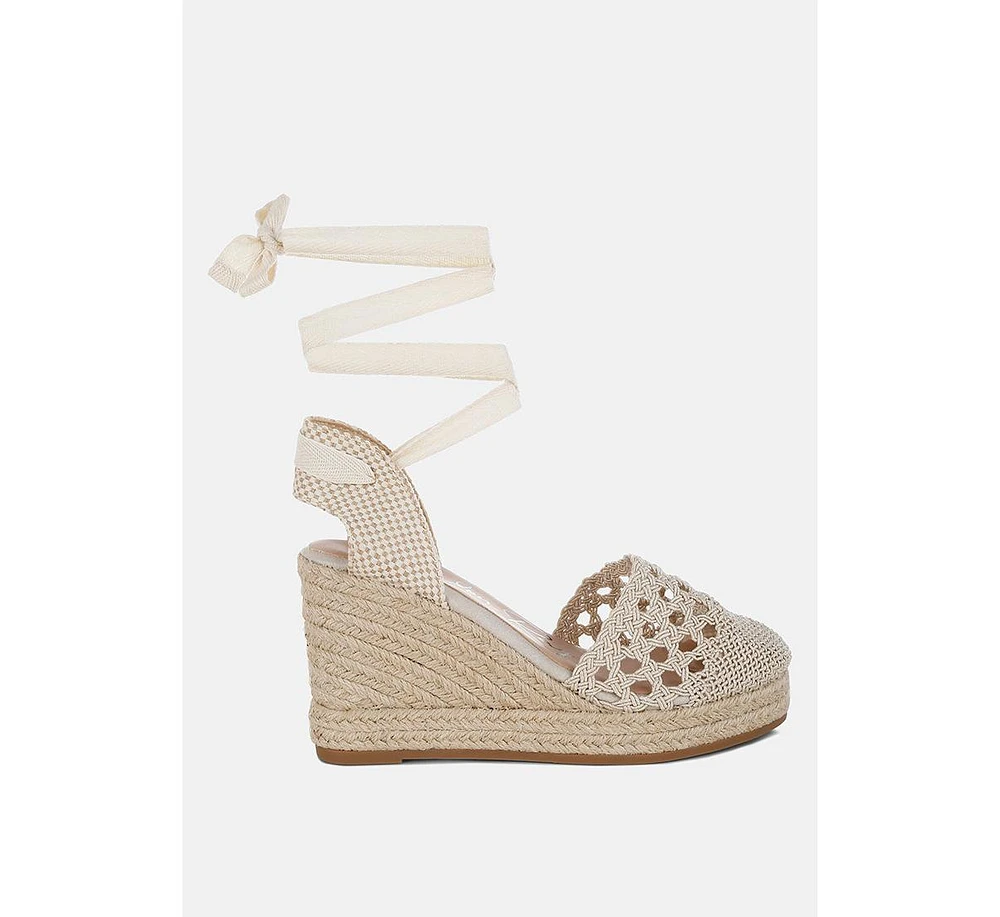 Sea Breeze Woven Lace-Up Espadrille Wedges