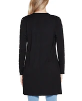 Belldini Women's Embellished Sleeve Knit Open Cardigan Top