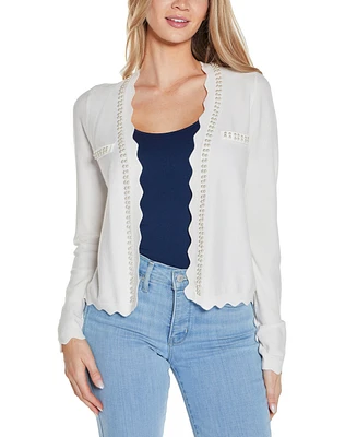Belldini Women's Imitation-Pearl-Trim Open Cardigan Sweater