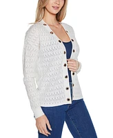 Belldini Women's Pointelle and Grommet Open Cardigan Sweater