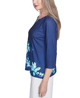 Alfred Dunner Petite Beaded Split-Neck Asymmetric-Floral Top