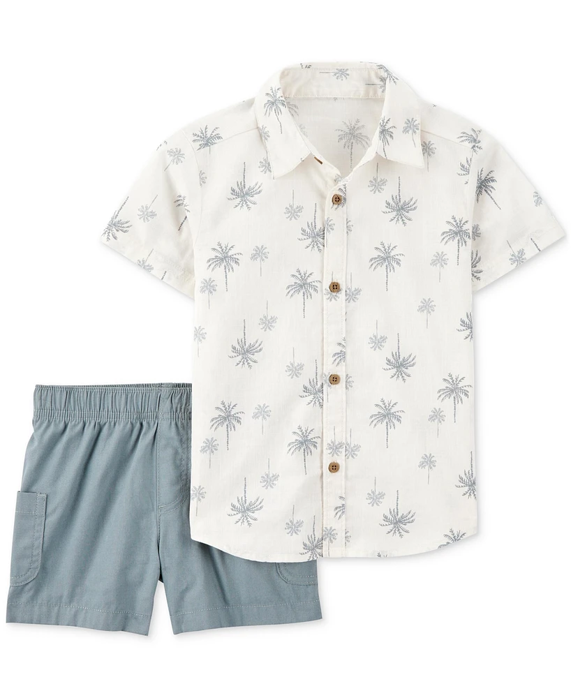 Carter's Baby Boys Cotton Palm Tree-Print Shirt & Shorts, 2 Piece Set