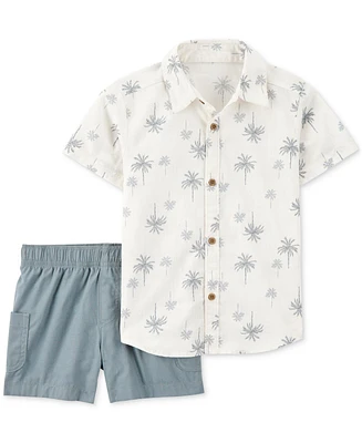 Carter's Baby Boys Cotton Palm Tree-Print Shirt & Shorts, 2 Piece Set