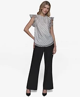 Karl Lagerfeld Paris Women's Dot-Print Organza Flutter-Sleeve Blouse