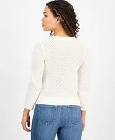 Dkny Jeans Petite Cotton Open-Stitch Vented-Hem Sweater