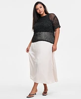 Bar Iii Trendy Plus Crochet Short-Sleeve Sweater, Exclusively at Macy's