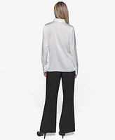 Karl Lagerfeld Paris Women's Bow-Detail Collared Button-Down Blouse