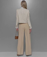Karl Lagerfeld Paris Womens Button Down Blouse Pleat Front Pants Tweed Open Front Jacket