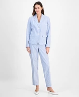 Le Suit Women's Seersucker Two-Button Notch-Collar & Mid-Rise Slim Pants