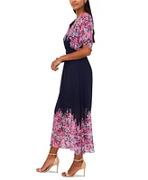 Msk Women's Chiffon Smocked-Waist Floral-Print Dress