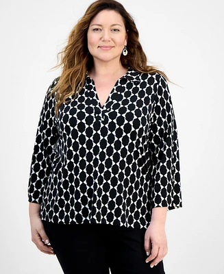 Jm Collection Plus Printed 3/4-Sleeve Tunic, Exclusively at Macy's