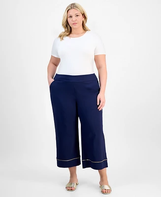 Jm Collection Plus Ladder-Trim Pull-On Capri Pants, Exclusively at Macy's