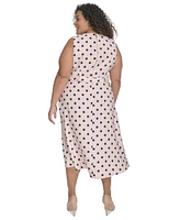 Calvin Klein Plus Polka-Dot Belted Midi Dress