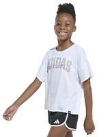 adidas Big Girls Cotton Logo Graphic Short-Sleeve Drop-Shoulder T-Shirt