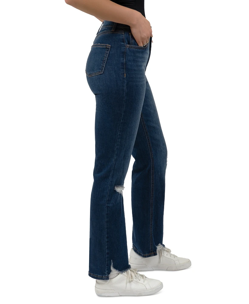 Rewash Juniors' High Rise Distressed Straight-Leg Jeans