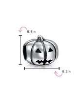 Bling Jewelry Spooky Halloween Pumpkin Charm Bead in Oxidized Sterling Silver for Bracelets