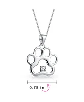 Bling Jewelry Sterling Silver Cz Accent Paw Print Pendant Necklace for Cat and Dog Lovers