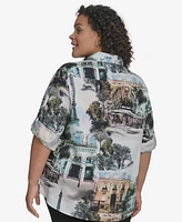 Karl Lagerfeld Paris Plus Whimsical Paris-Print Shirt, Exclusively at Macy's