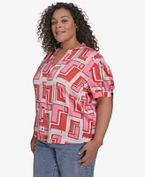 Karl Lagerfeld Paris Plus Printed Camp Shirt, Exclusively at Macy's