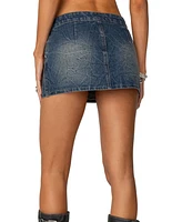 Edikted Womens Guinevere Zip Washed Denim Mini Skirt