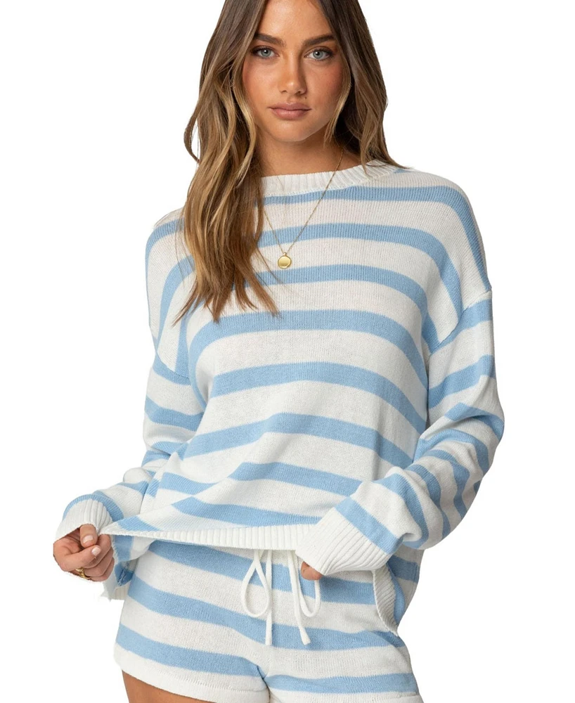 Edikted Womens Amaris Oversized Striped Knit Sweater