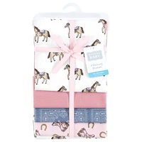 Hudson Baby Girls Cotton Flannel Receiving Blankets, Cowgirl, One Size