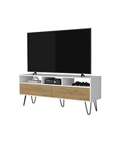 Fm Furniture Olds Tv Stand with 2 Doors and Open Storage, White and Natural Oak