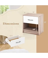 Bedside Table Nightstand with Drawer and Open Storage Shelf