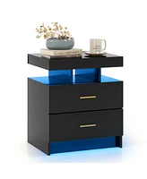 Led Nightstand with 2 Storage Drawers for Bedroom