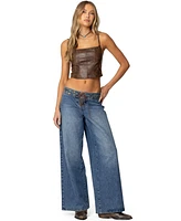 Edikted Womens Stud & Grommet Low Rise Jeans