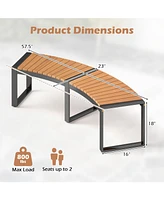 Patio Curved Bench with Slatted Seat and Metal Legs-1 Piece