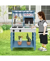 Double-Sided Play Kitchen and Grocery Stand with Stoves Fun Toy for Kids