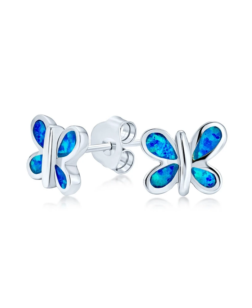 Bling Jewelry Blue Opal Butterfly Stud Earrings Sterling Silver Jewelry