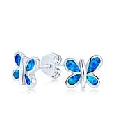 Bling Jewelry Blue Opal Butterfly Stud Earrings Sterling Silver Jewelry