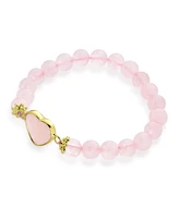 Bling Jewelry Romantic Handmade Natural Rose Quartz Stacking Stretch Bracelet with Heart Charm