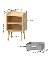 24.80"Nightstand With Collapsible Fabric Drawer, 2-Tier Storage End Table, Wood Side Table with Storage Cabinet for Kids, Adults