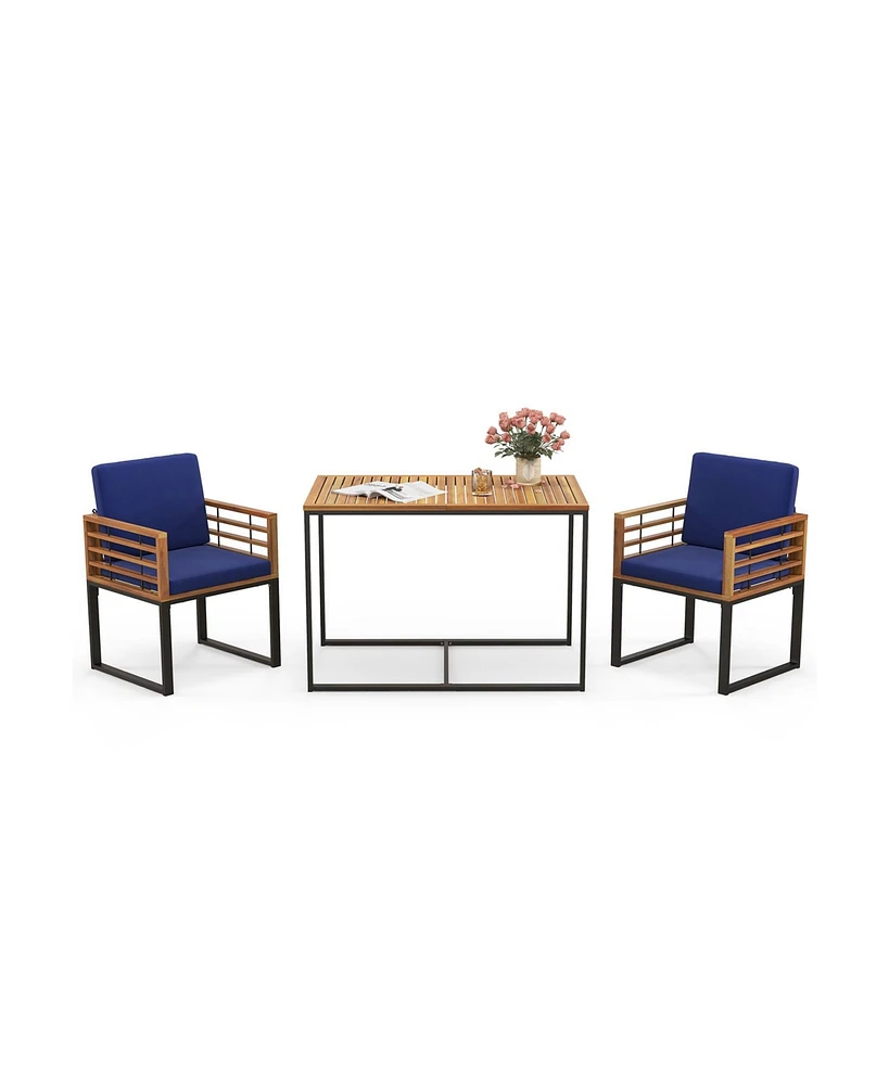 3 Pieces Outdoor Dining Set with 2 Acacia Wood Armchairs and Dining Table