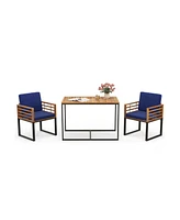 3 Pieces Outdoor Dining Set with 2 Acacia Wood Armchairs and Dining Table