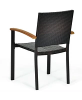 Set of 4 Outdoor Patio Pe Rattan Dining Chairs with Powder-coated Steel Frame