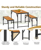 3 Pieces Patio Dining Set with Picnic Table and 2 Benches for 4 People