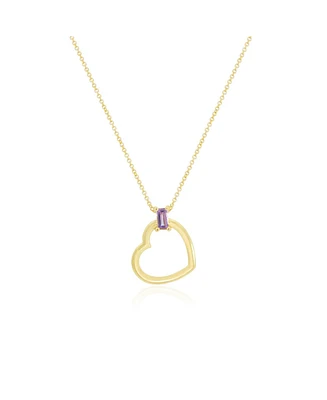 The Lovery Baguette Amethyst Open Heart Necklace 14K Yellow Gold