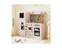 Kids Kitchen Playset with Chalkboard, Ice Maker, Sink & Light-Up Microwave Fun Pretend Cooking Toy