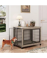 Furniture Style Dog Cage Crate with Double Doors Rustic Brown
