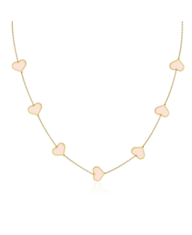 The Lovery Large Pink Pearl Heart Station Necklace 14K Gold