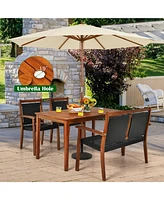 4 Pieces Acacia Wood Patio Rattan Dining Furniture Set