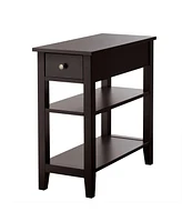 3-Tier End Table with Drawer, Slideway, and Double Shelves Modern Accent Table for Living Room